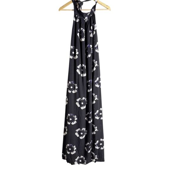 Busayo Collective Hibiscus Floral Print Black Halter Tie Neck Maxi Dress Size XS - Picture 5 of 13